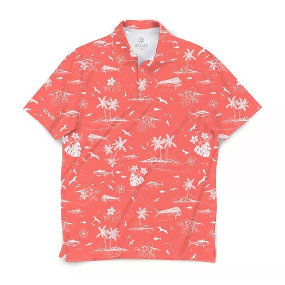 SCALES NWT Offshore Clubhouse Collection Golf Polo Shirt, Small, Coral - Picture 1 of 2